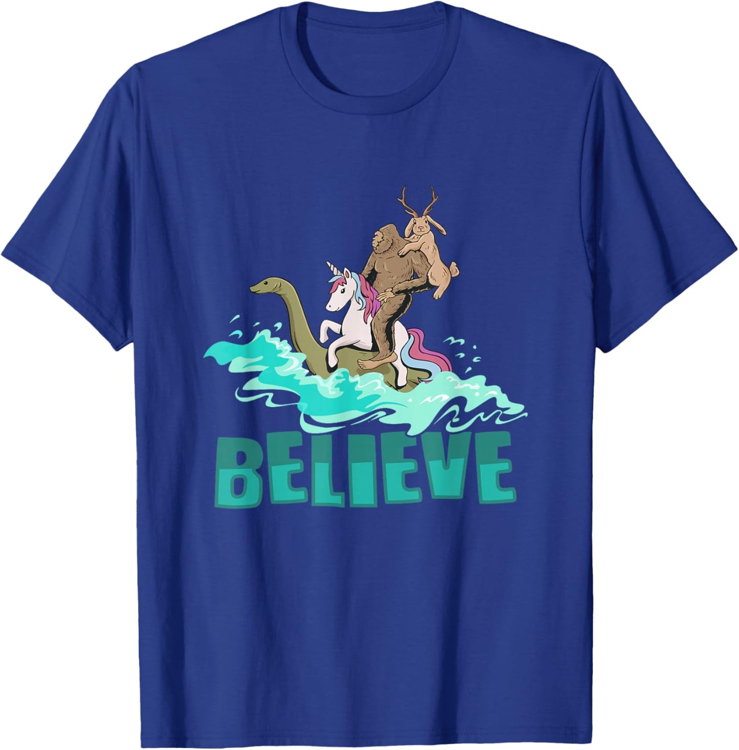 Cryptozoology Cryptid Bigfoot Unicorn Loch Ness Jackalope T-Shirt - T-Shirt | Royal