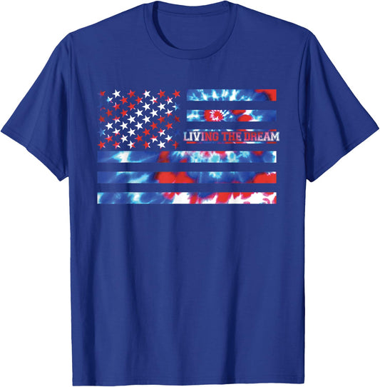 Living the Dream Tie Dye Red White Blue Patriotic American Women Kids Men T-Shirt - T-Shirt | Royal
