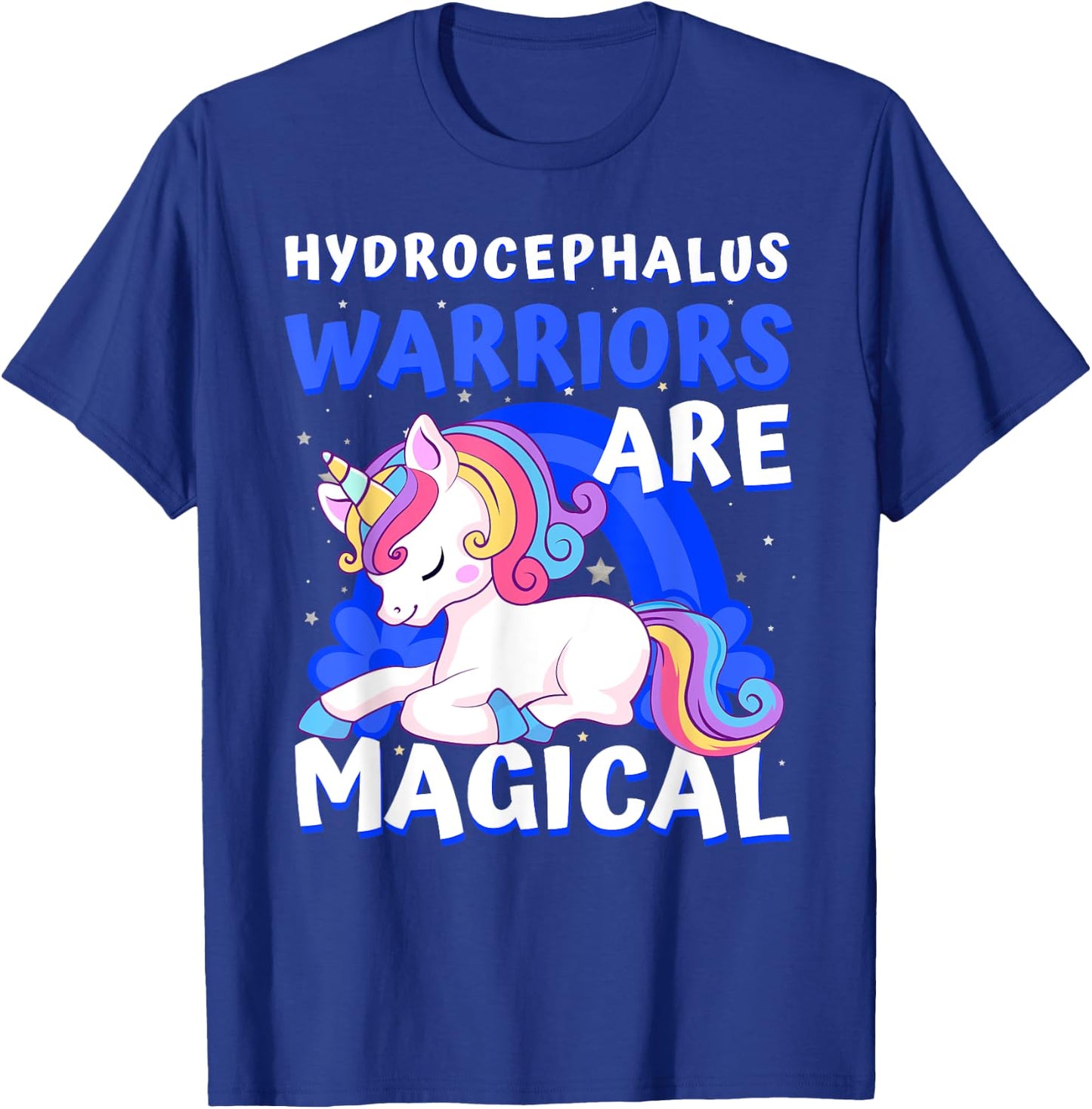 Warriors Magical Hydrocephalus Awareness Unicorn Ribbon Blue T-Shirt - T-Shirt | Royal