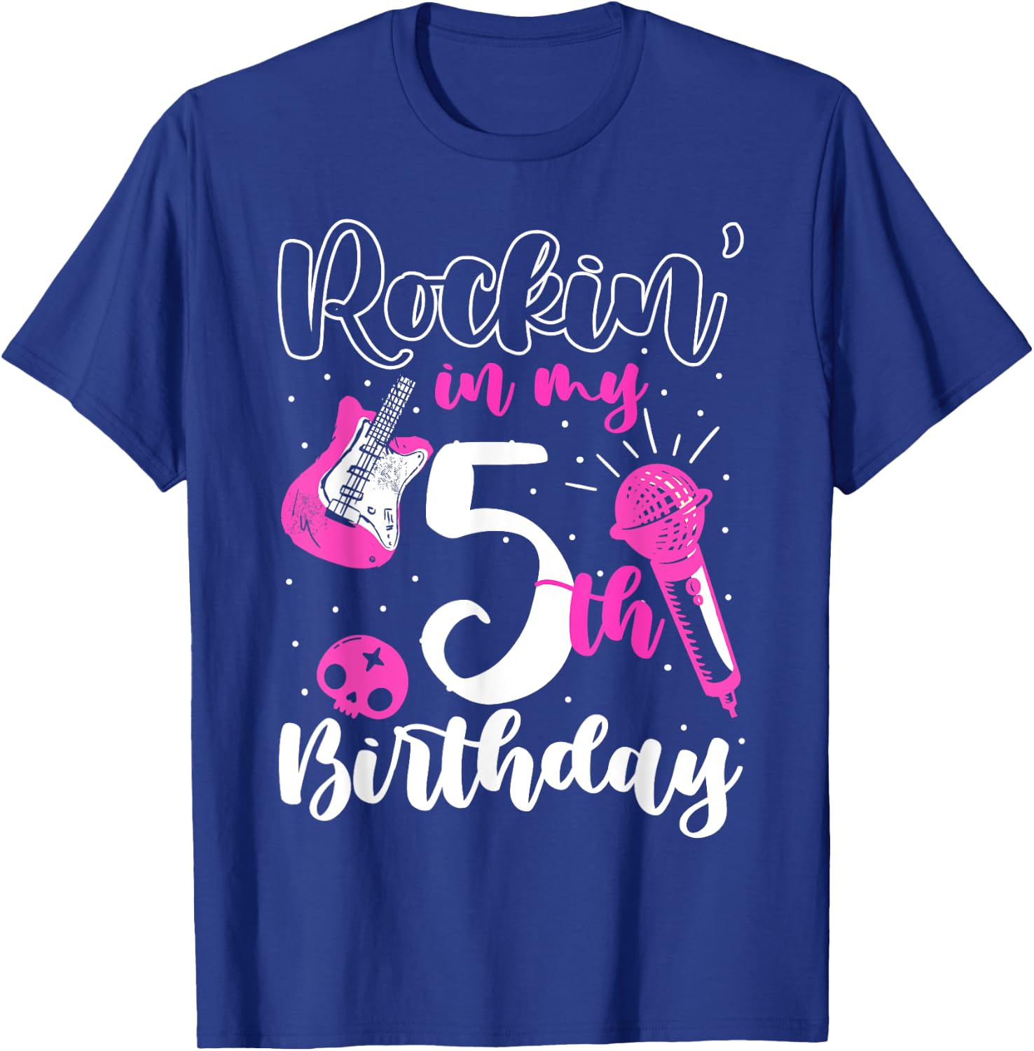 Girls Rockstar Birthday Rock Star Themed Guitar 5th Birthday T-Shirt - T-Shirt | Royal