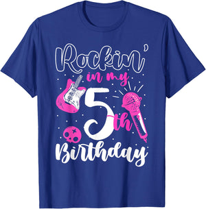 Girls Rockstar Birthday Rock Star Themed Guitar 5th Birthday T-Shirt - T-Shirt | Royal