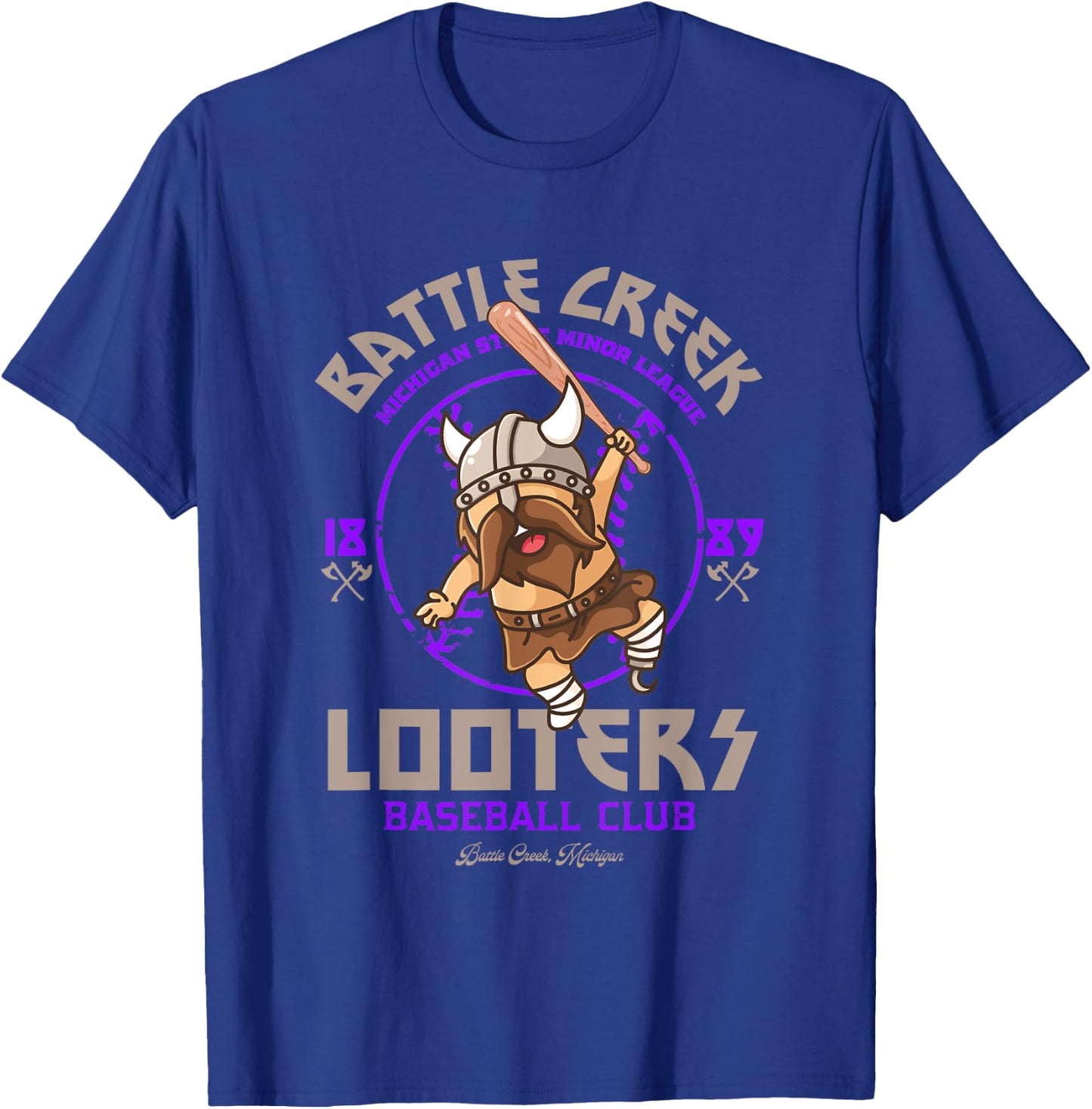 Battle Creek Looters Retro Minor League Baseball Team T-Shirt - T-Shirt | Royal
