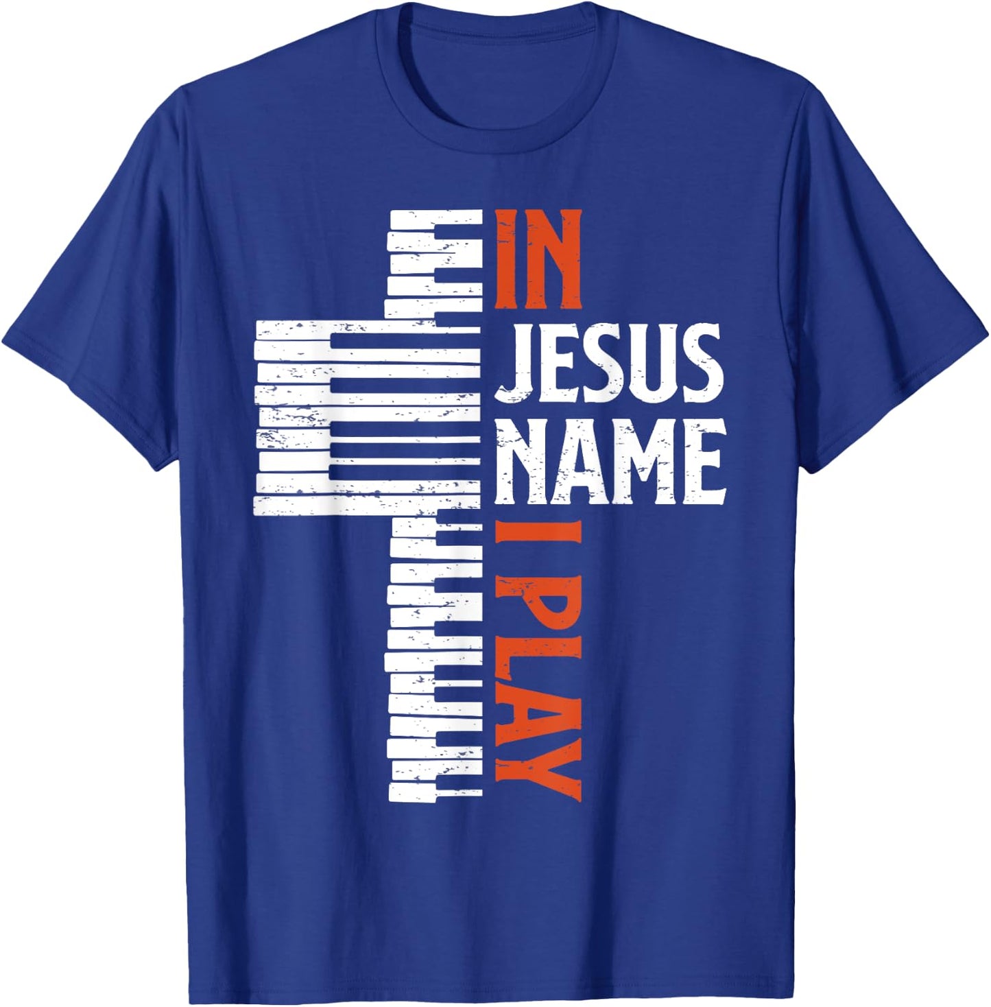 In Jesus Name I Play Christian Piano Player Pianist Keyboard T-Shirt - T-Shirt | Royal