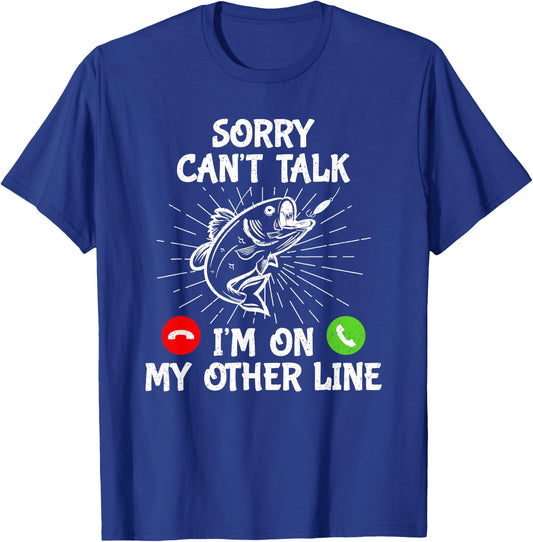 Funny Fishing I'm On My Other Line Fisherman Bass Fishing , Black T-Shirt - T-Shirt | Royal