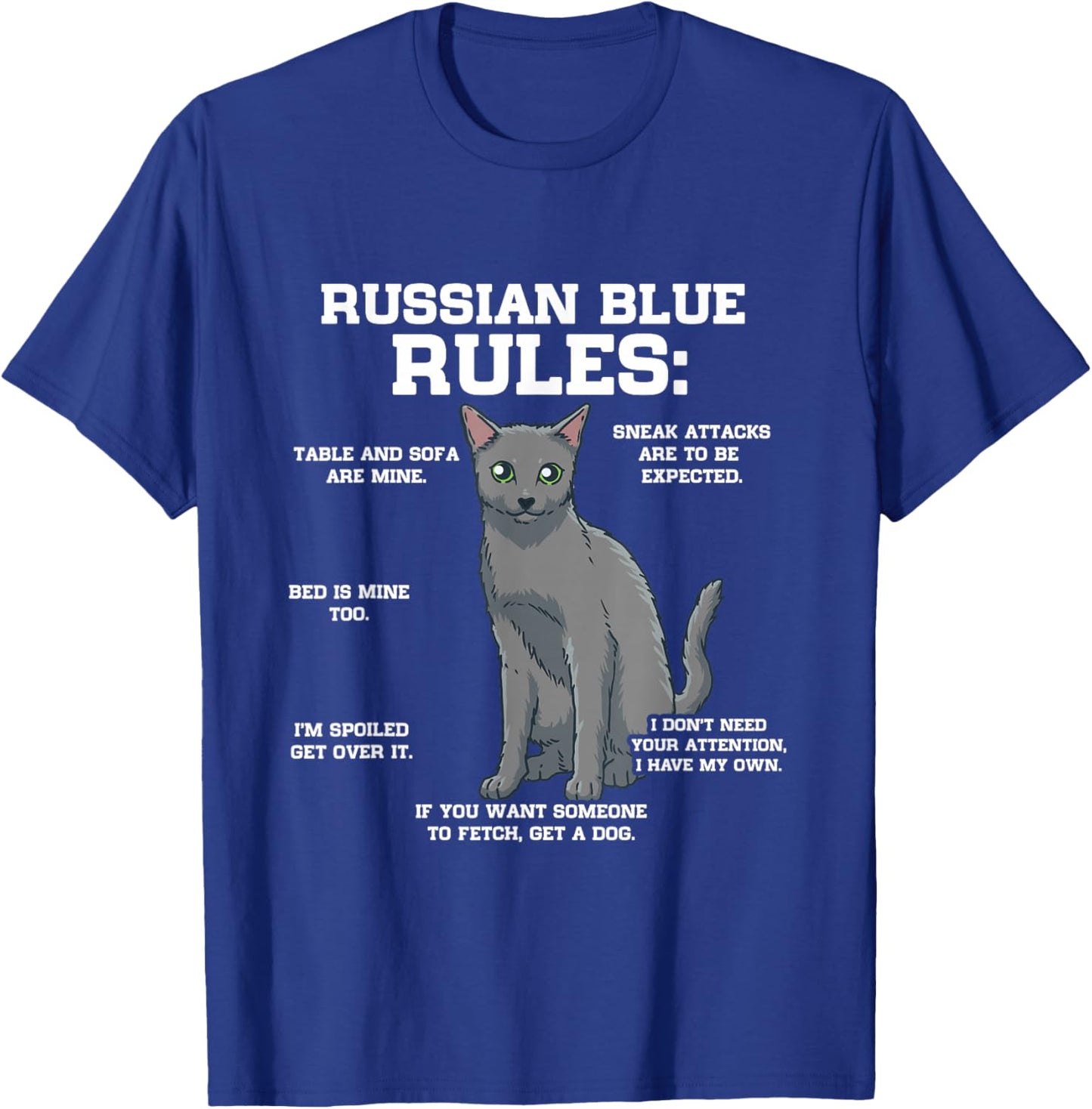 Funny Cat Owner Russian Blue Cat Rules Women Girls Kids T-Shirt - T-Shirt | Royal