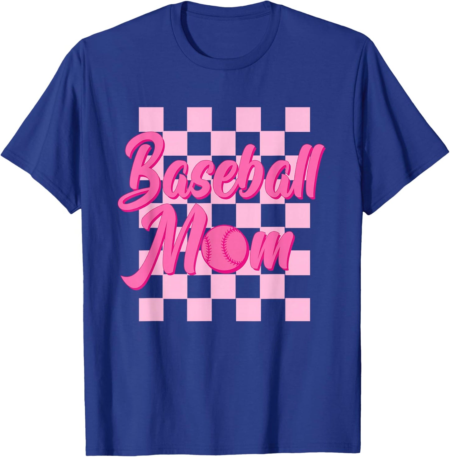 Baseball Mom Black And Pink Grid Sports Mother Mama Player T-Shirt - T-Shirt | Royal