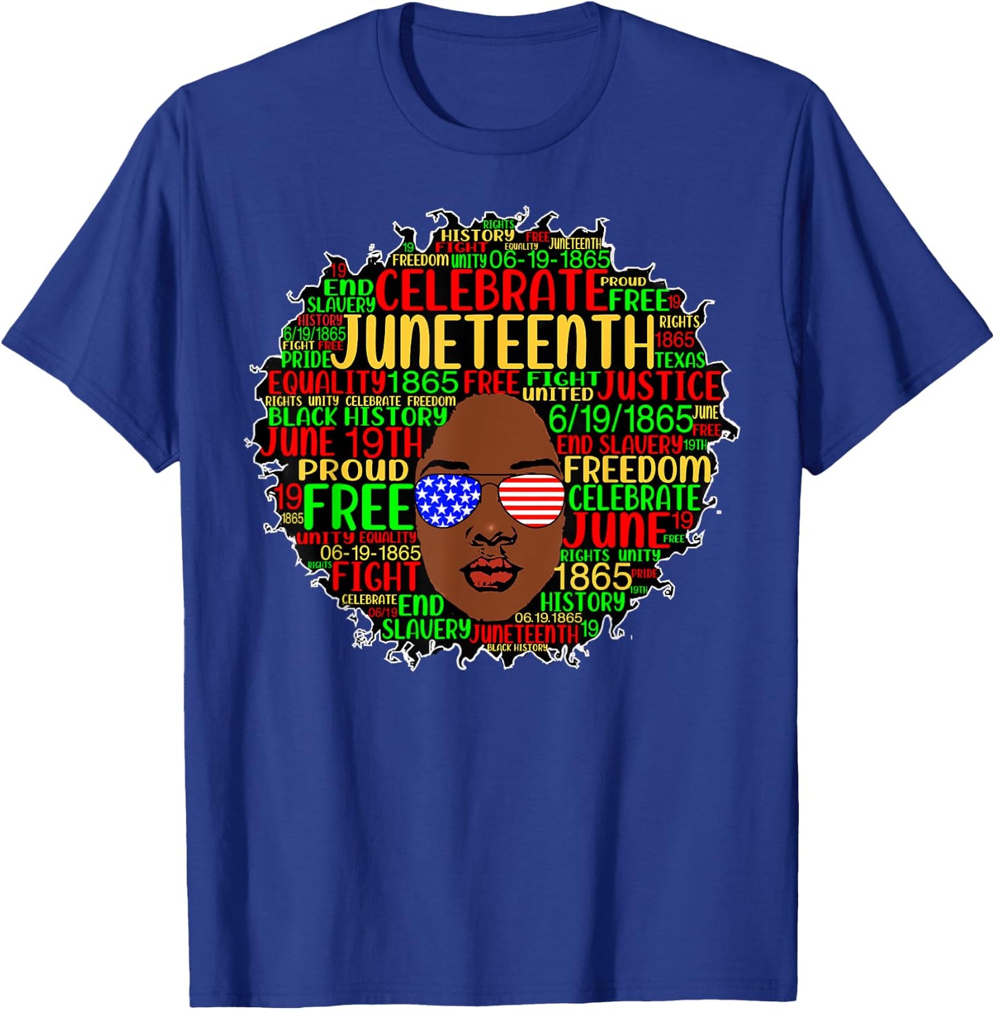 Afro Word Art Juneteenth History Natural Hair Sunglasses T-Shirt - T-Shirt | Royal