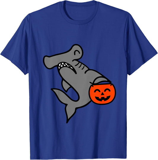 Kids Hammerhead Shark with Pumpkin Bucket Toddler Boys Halloween T-Shirt - T-Shirt | Royal
