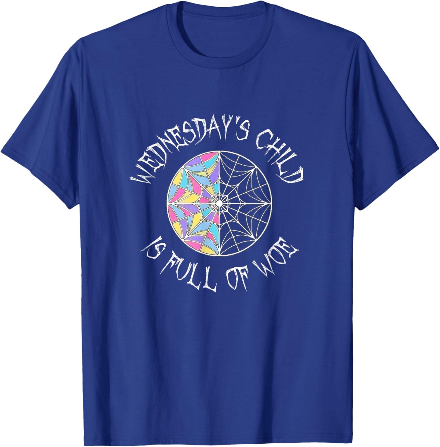 Wednesday's Child is Full of Woe Black Round Colored Window T-Shirt - T-Shirt | Royal