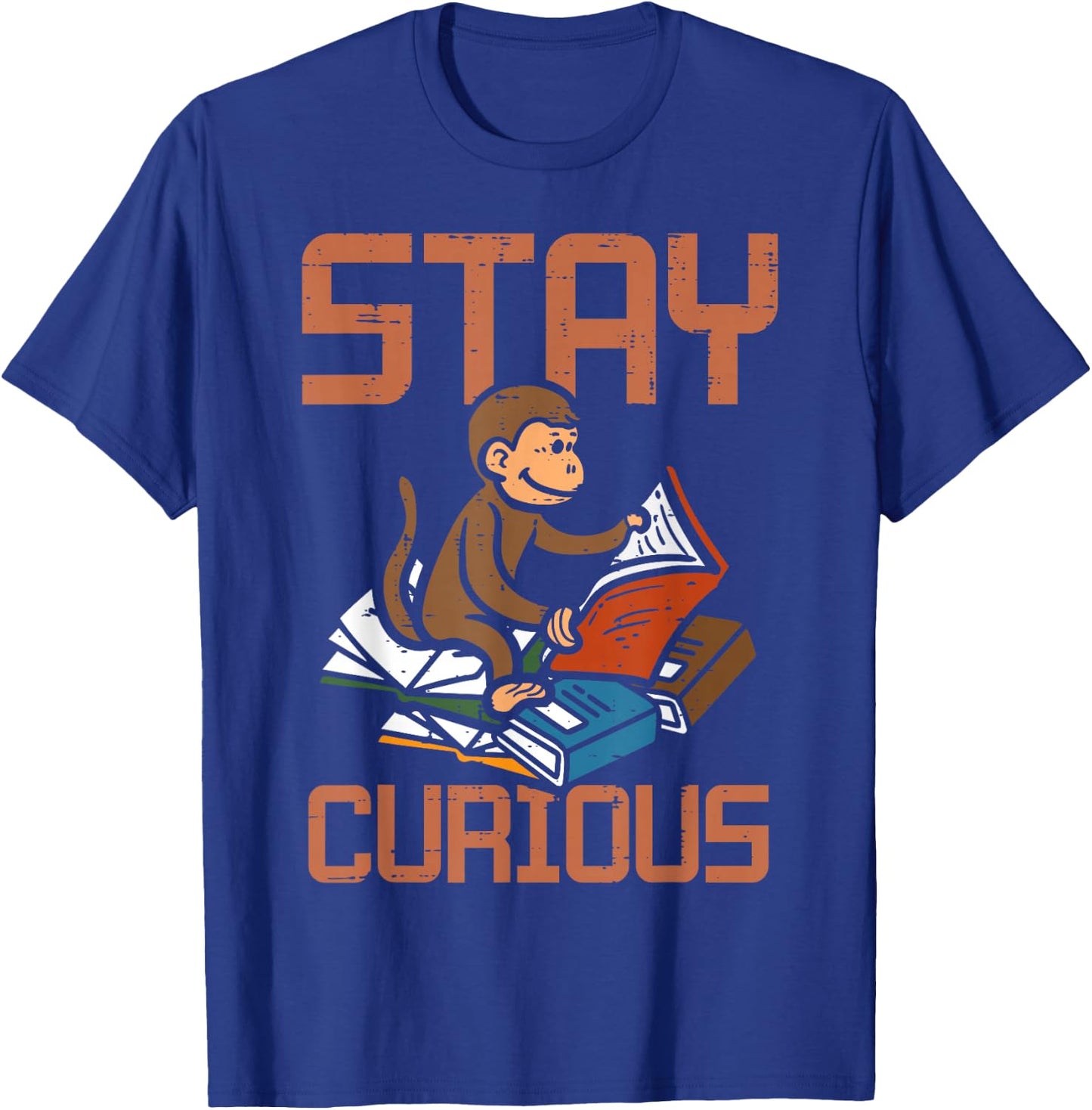 Stay Curious Monkey Reading Funny Book Lover Bookworm Kids T-Shirt - T-Shirt | Royal