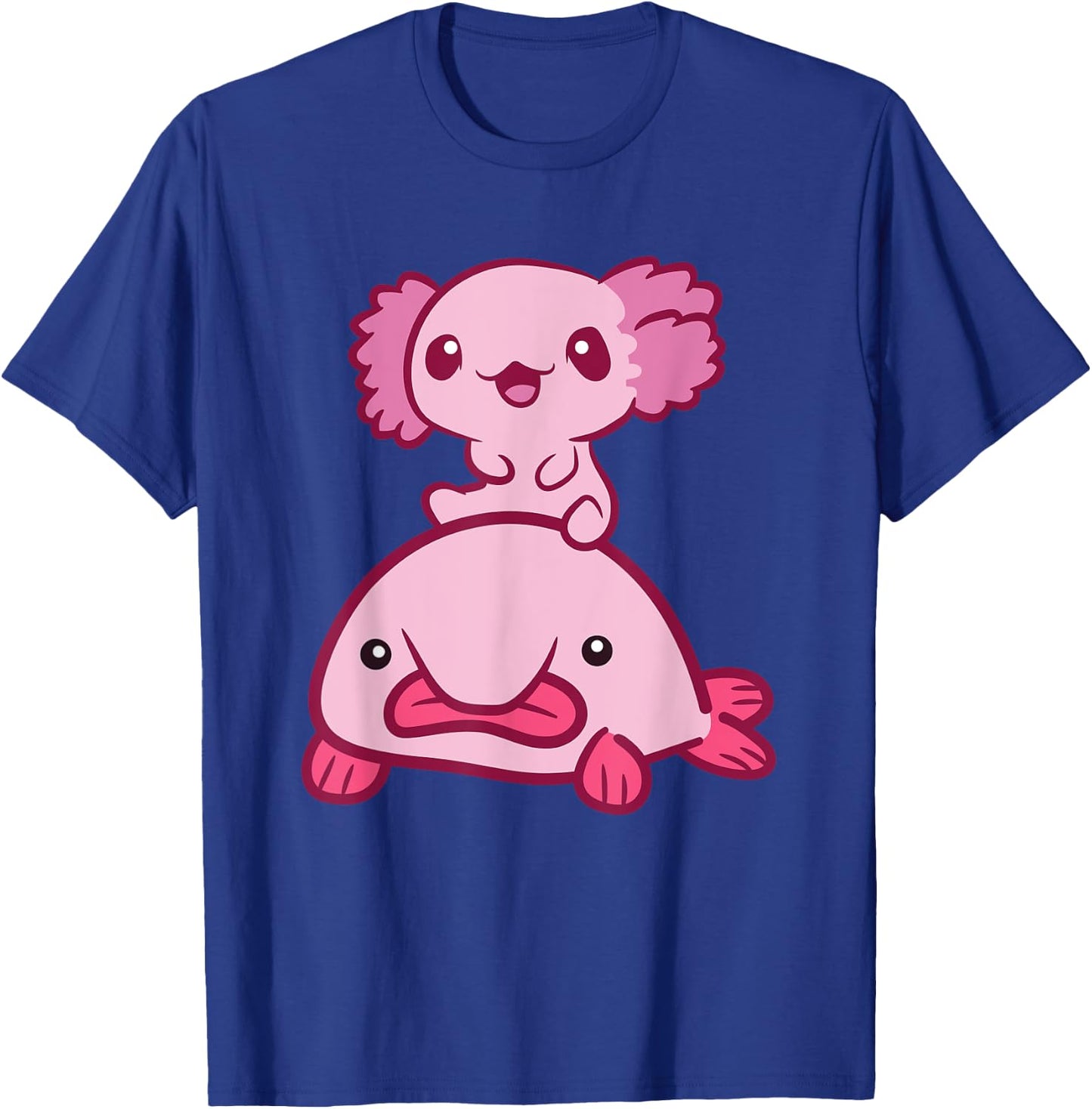 Kawaii Axolotl Riding A Blobfish Cute Axolotl T-Shirt - T-Shirt | Royal