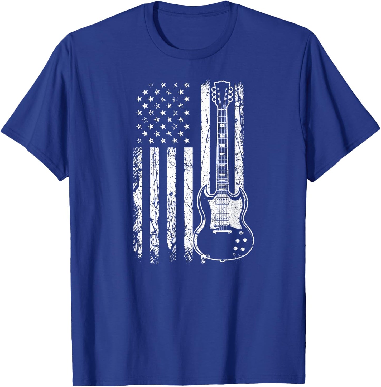 Patriotic SG Type Guitar Player American Flag Guitarist USA Women Men T-Shirt - T-Shirt | Royal