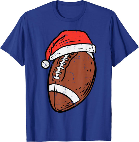American Football Santa Hat Sports Christmas Xmas Boys Men T-Shirt - T-Shirt | Royal