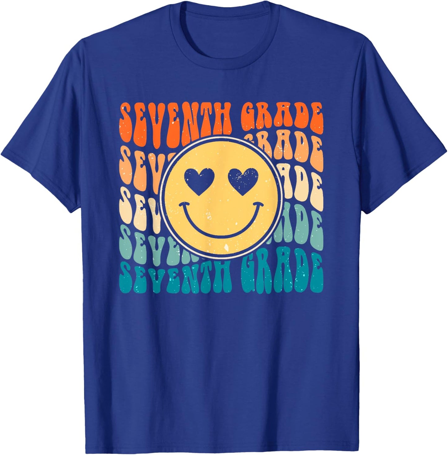 Boho Vintage Retro Groovy Smile 7th Seventh Grade Teacher T-Shirt - T-Shirt | Royal