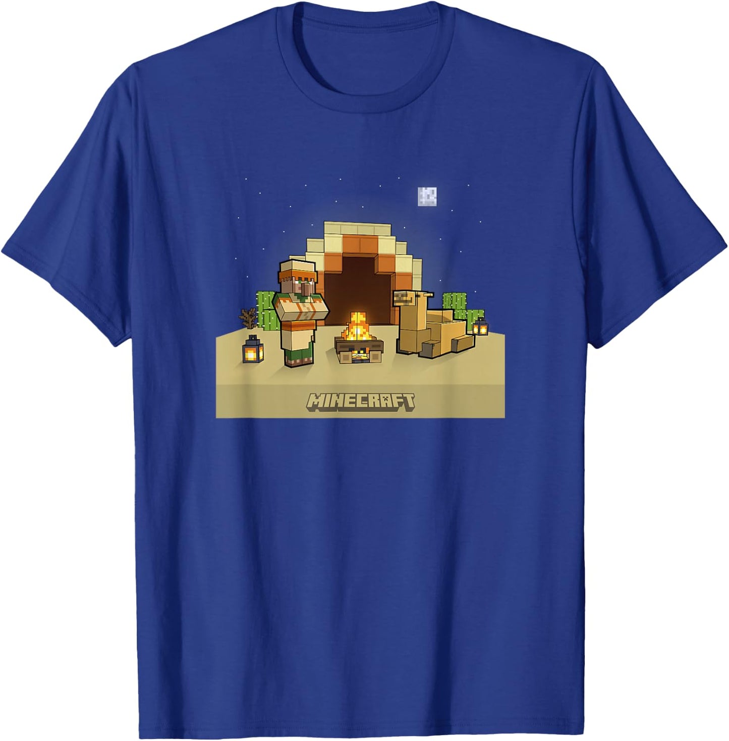 Minecraft Vanilla Villager & Camel Desert Fireplace At Night T-Shirt - T-Shirt | Royal