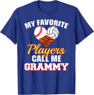 My Favorite Players Baseball Volleyball Basketball Grammy T-Shirt - T-Shirt | Royal