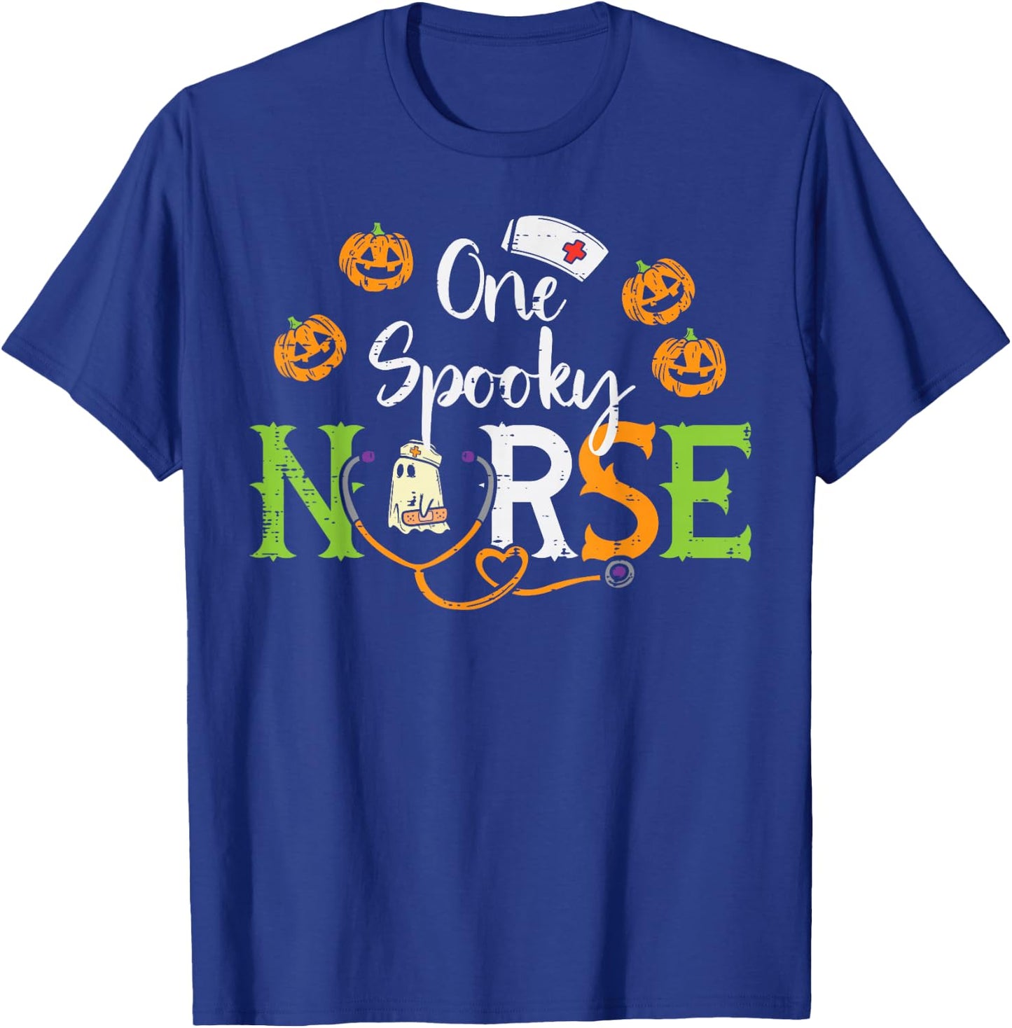 One Spooky Nurse Ghost Stethoscope Halloween Costume Nursing T-Shirt - T-Shirt | Royal
