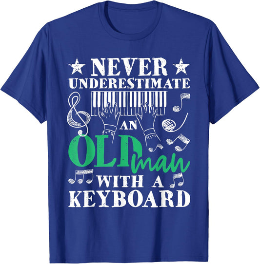 Old Man With A Keyboard - Keyboardist Keyboarder T-Shirt - T-Shirt | Royal
