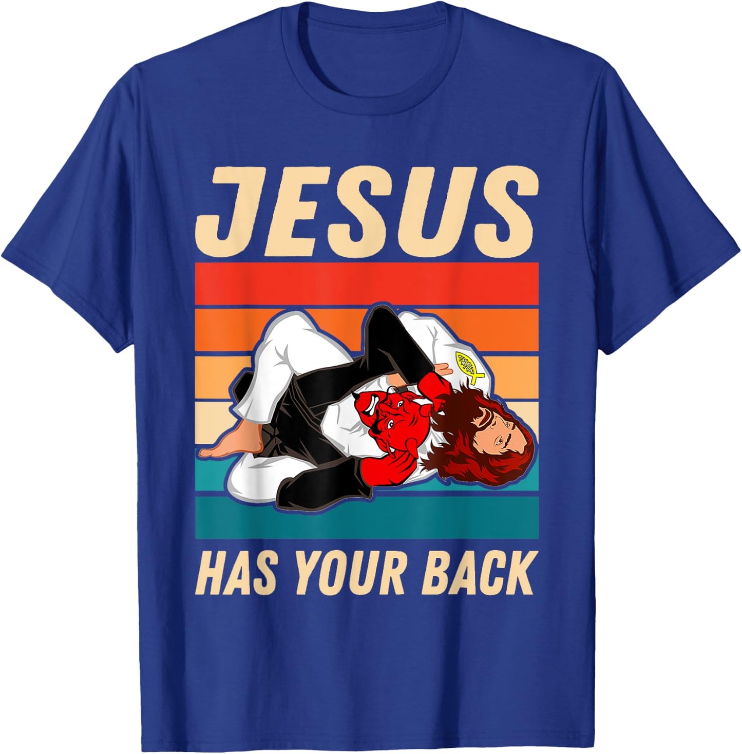 Jiu Jitsu Shirt Jesus Has Your Back BJJ MMA Jujitsu T-Shirt - T-Shirt | Royal