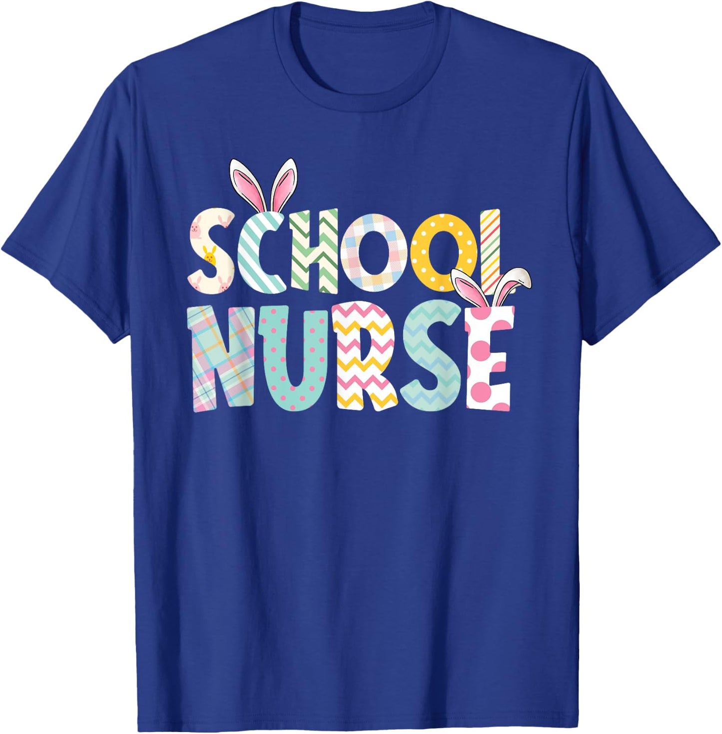Happy Easter Day School Nurse Cute Bunny Ears Easter Eggs T-Shirt - T-Shirt | Royal