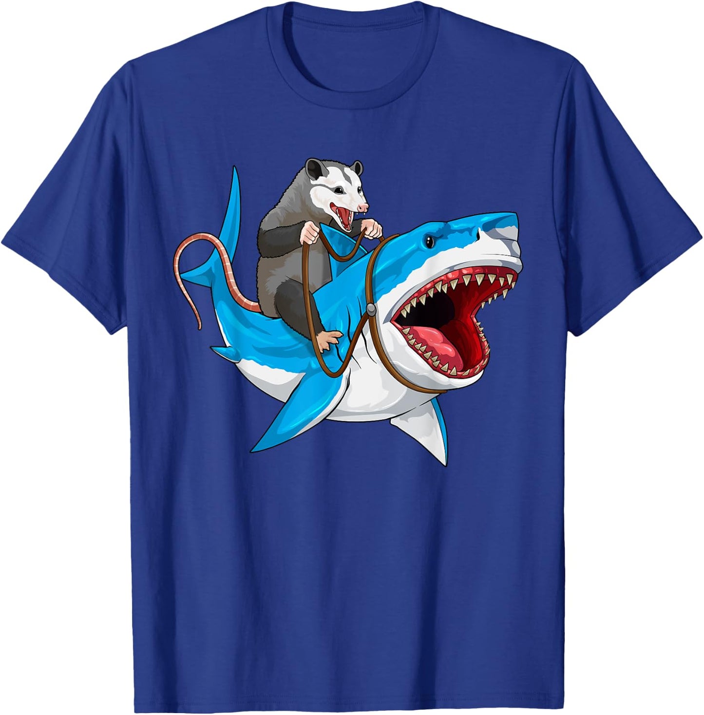 Funny Opossum Riding Shark Possum Trash Marsupial Mashup T-Shirt - T-Shirt | Royal