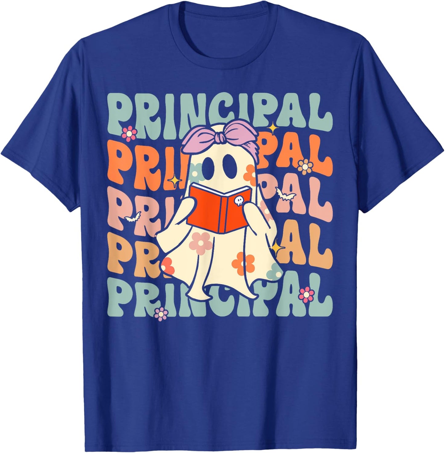 Groovy Halloween School Principal Retro Floral Ghost T-Shirt - T-Shirt | Royal