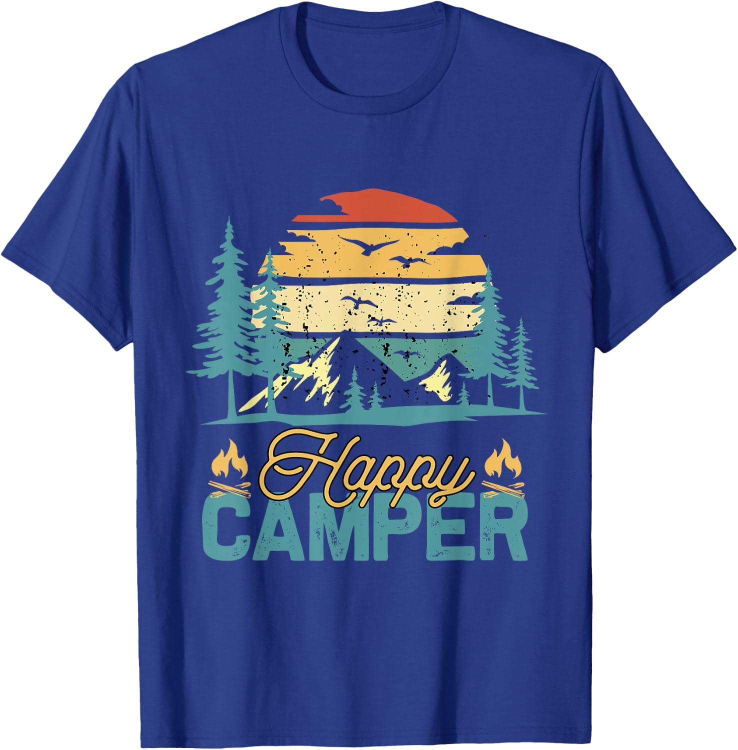 Happy Camper Retro Vintage Funny Matching Camping Crew T-Shirt - T-Shirt | Royal