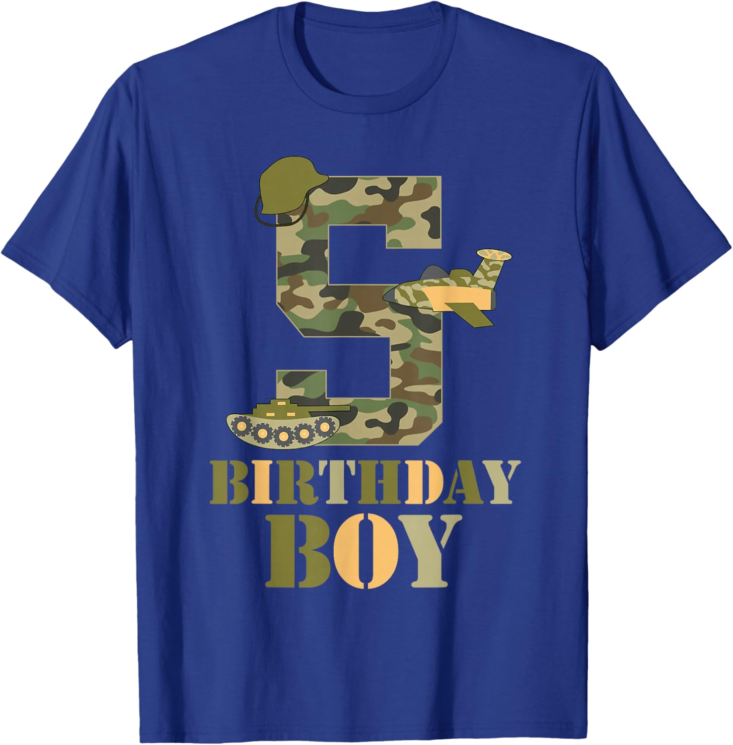 5th Birthday Military Themed Camo Boys 5 Years Old Soldier T-Shirt - T-Shirt | Royal