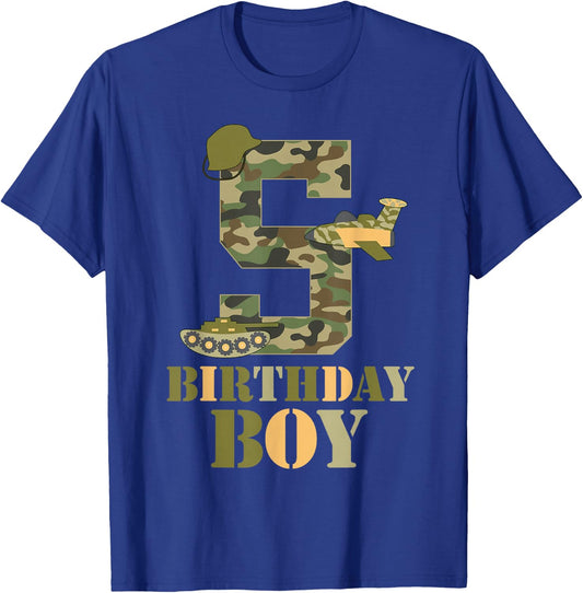 5th Birthday Military Themed Camo Boys 5 Years Old Soldier T-Shirt - T-Shirt | Royal