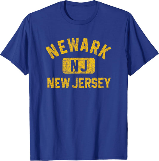 Newark New Jersey Gym Style Distressed Amber Print T-Shirt - T-Shirt | Royal