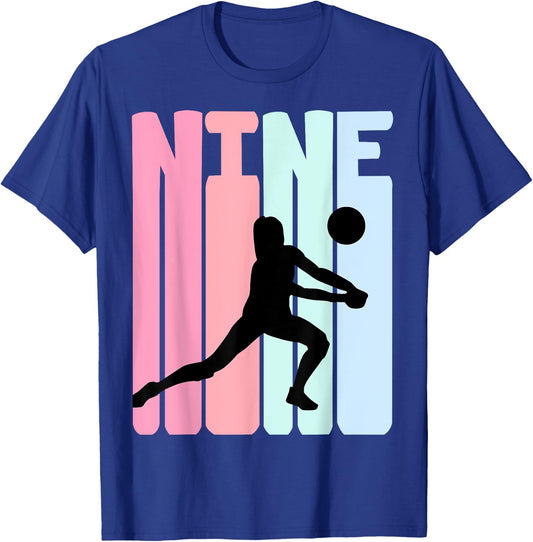 9th Birthday Retro Volleyball Girl Player 9 Years Old Kids T-Shirt - T-Shirt | Royal