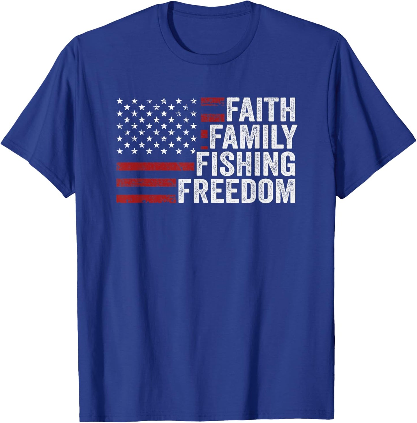 Faith Family Fishing Freedom - USA Flag Funny Bass Fisherman T-Shirt - T-Shirt | Royal