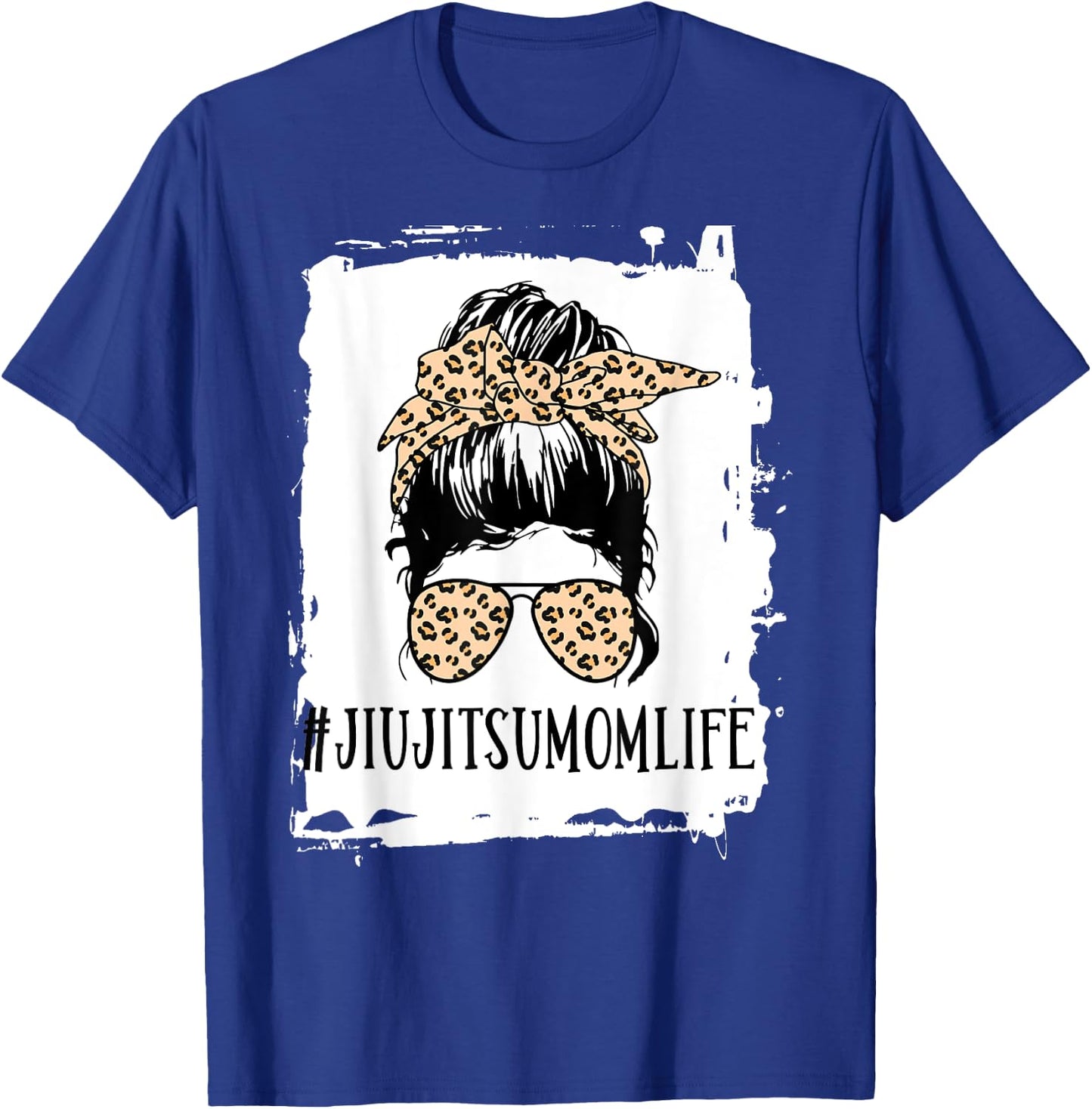 BJJ Jiu Jitsu Mom Life Messy Bun Leopard T-Shirt - T-Shirt | Royal
