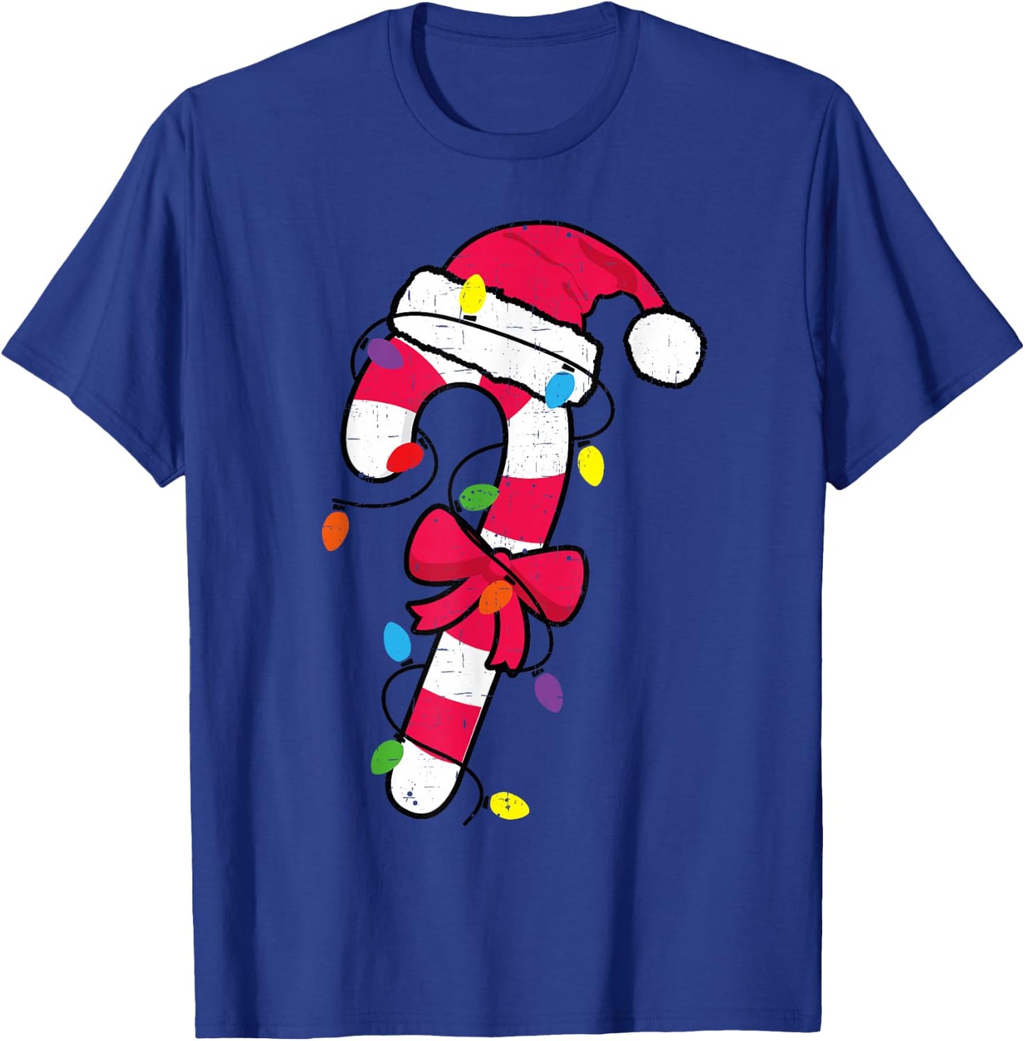 Cute Christmas Candy Cane Santa Hat and Christmas Lights T-Shirt - T-Shirt | Royal