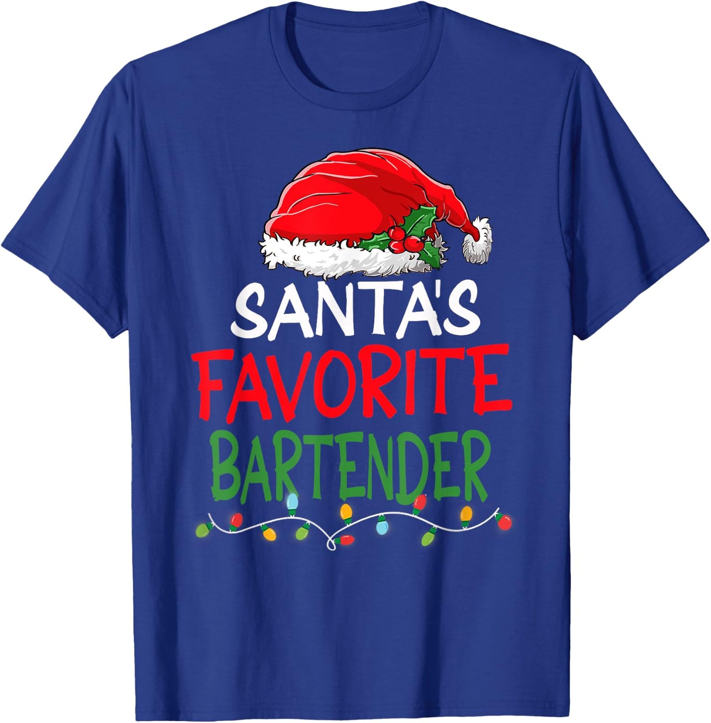Santa's Favorite Bartender Christmas Santa Claus tree lights T-Shirt - T-Shirt | Royal