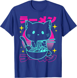Anime Ramen Cat Retro Japanese Noodles Aesthetic Kawaii cat T-Shirt - T-Shirt | Royal