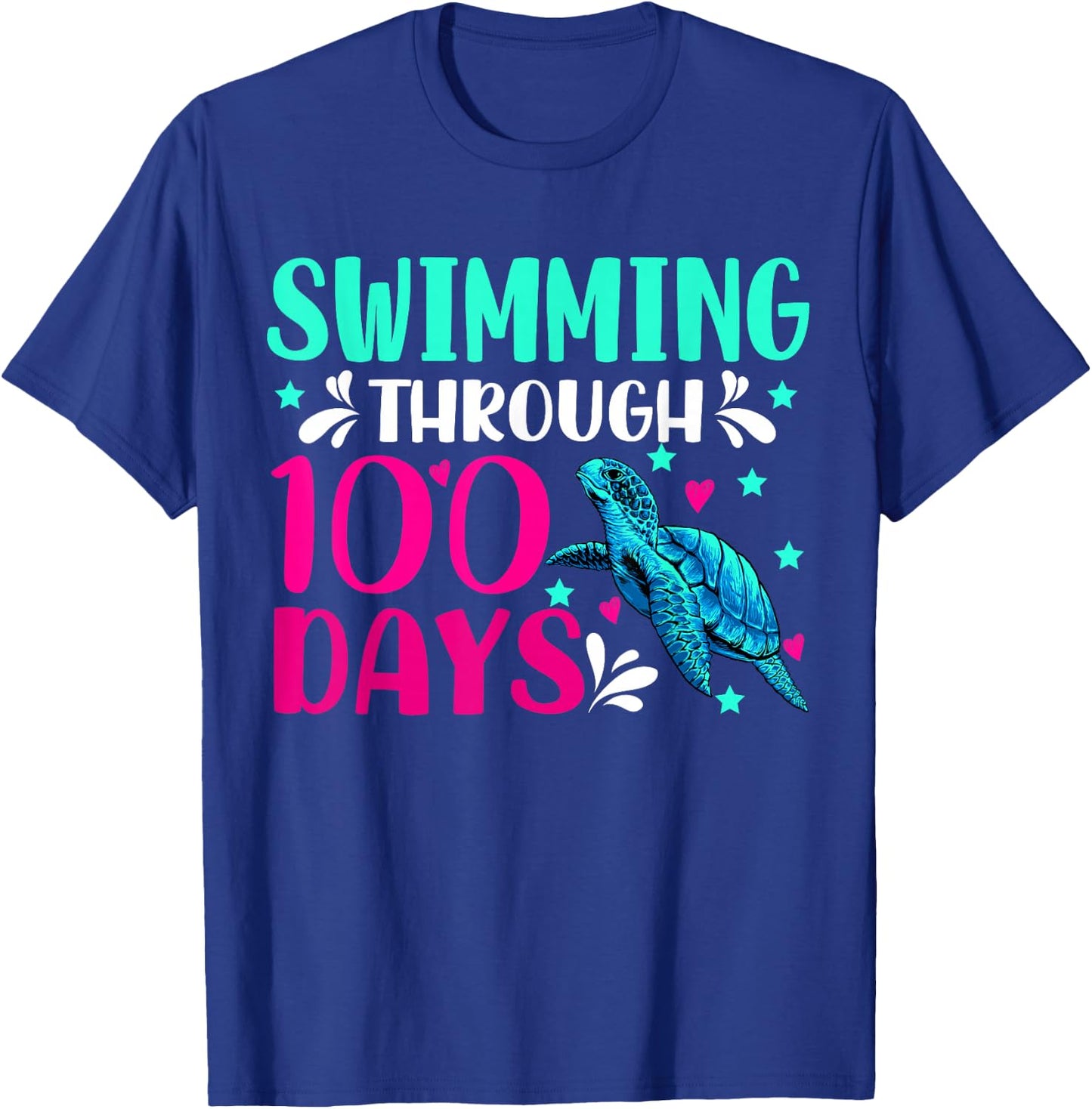 Swimming Through 100 Days Of School Turtle Lovers Teachers T-Shirt - T-Shirt | Royal