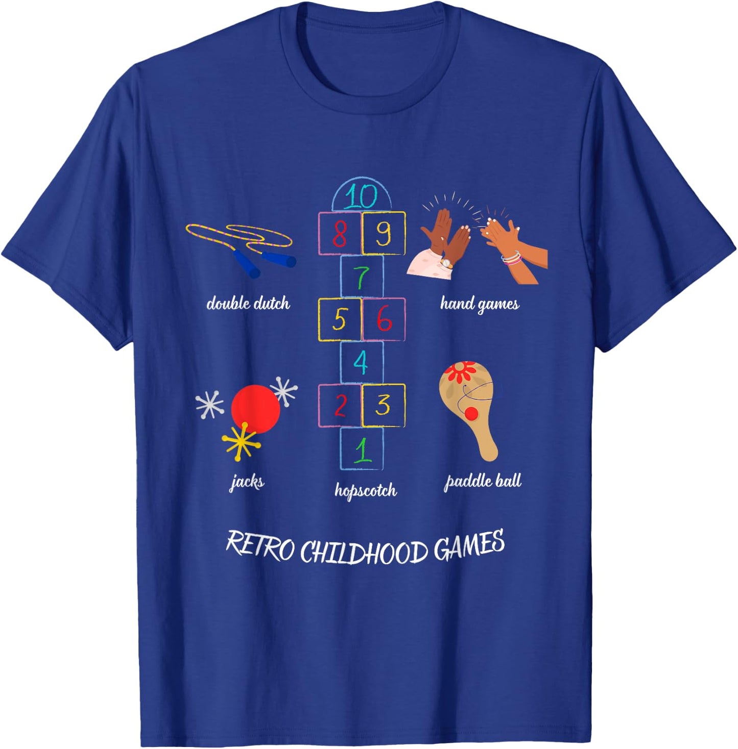 Vintage Childhood Outdoor Games Double Dutch Hopscotch Jacks T-Shirt - T-Shirt | Royal