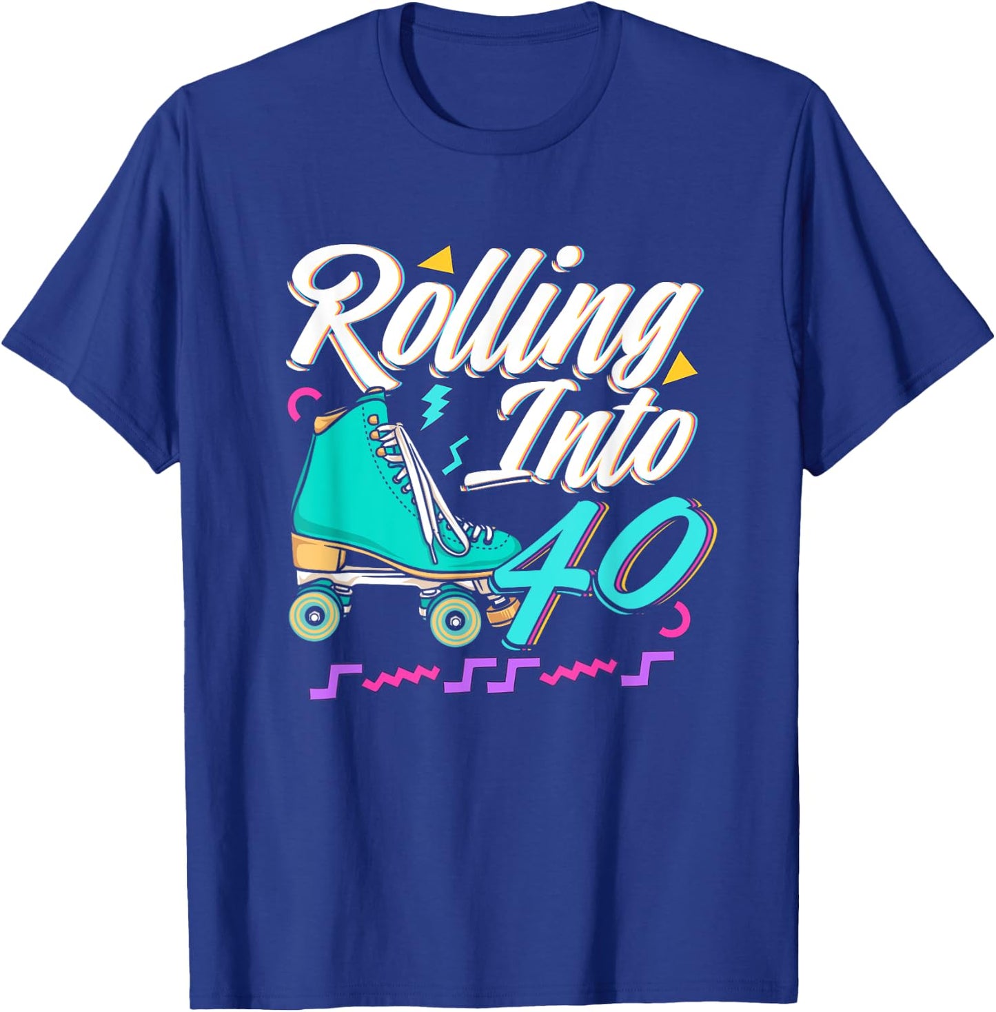 Rolling Into 40 Birthday Roller Skater Retro Roller Skating T-Shirt - T-Shirt | Royal