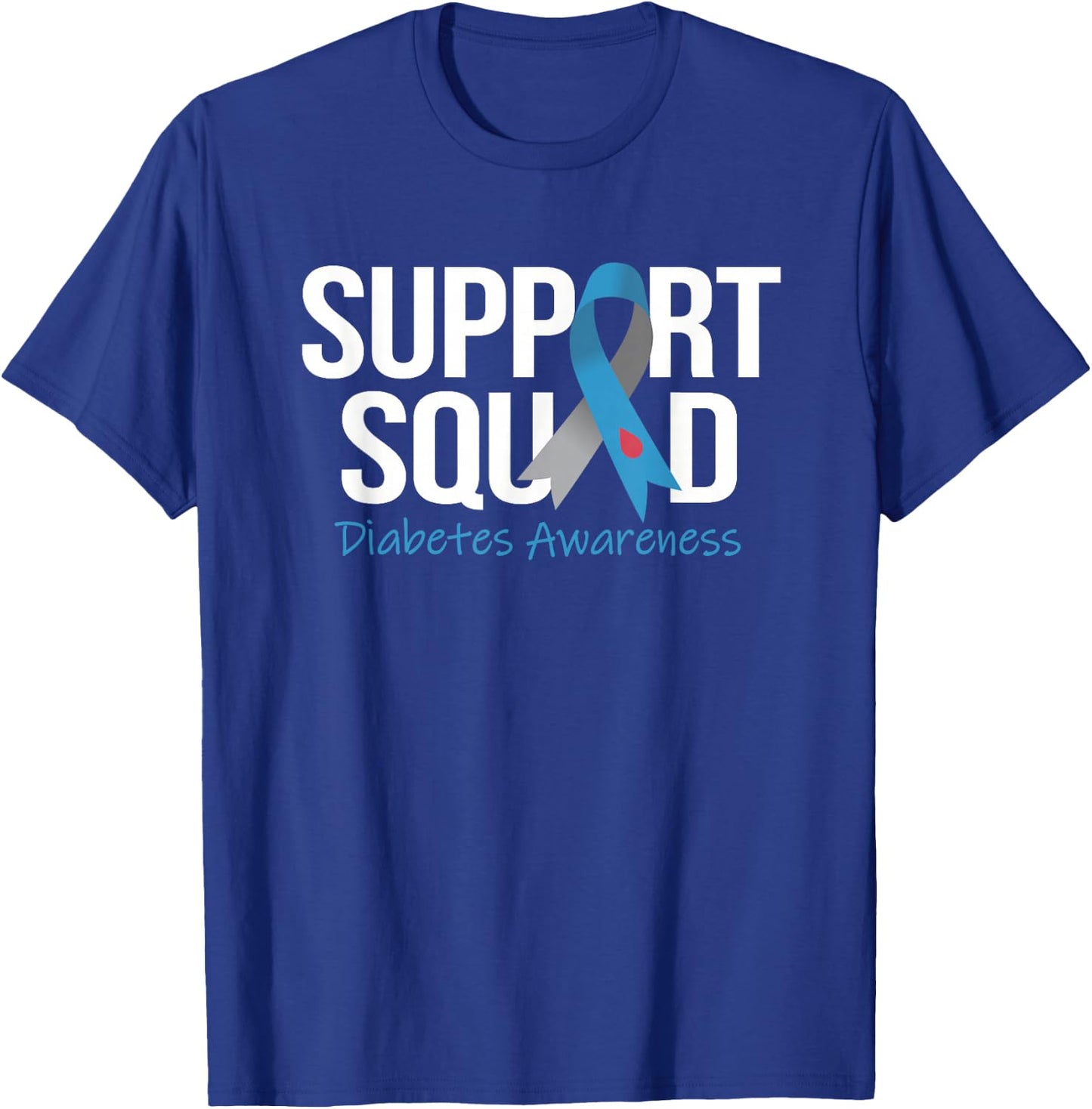 Support Squad Diabetes Awareness Month Blue Gray Ribbon T-Shirt - T-Shirt | Royal