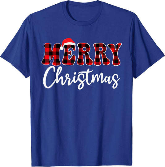 Merry Christmas With Black And Red Plaid Family Men Women T-Shirt - T-Shirt | Royal
