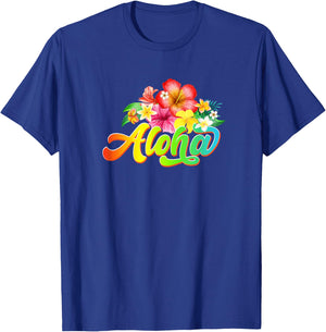 Aloha Flowers Hawaiian Funny Hawaii Beach Luau Party T-Shirt - T-Shirt | Royal
