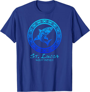 St. Lucia, West Indies Vintage Tribal Shark Vacation T-Shirt - T-Shirt | Royal