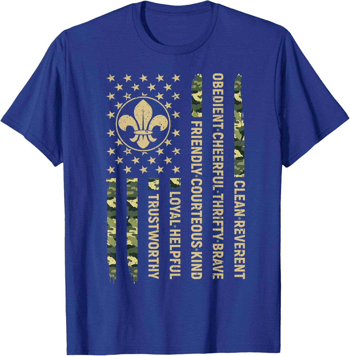 Scout Leader Funny Scout Camping Camo US America Flag T-Shirt - T-Shirt | Royal