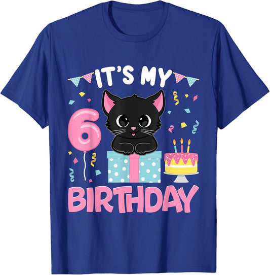 Its My 6th Birthday Girl Cat Birthday 6 Year Old Bday Party T-Shirt - T-Shirt | Royal