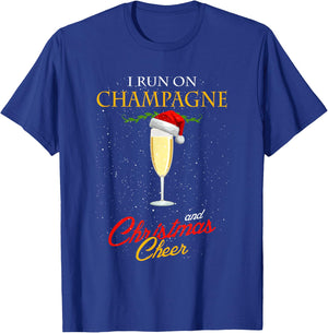 I Run On Champagne And Christmas Cheer Sparkling Wine Glass T-Shirt - T-Shirt | Royal