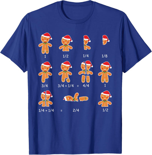 Xmas Cookies Santa Hat Fractions Math Teacher Christmas T-Shirt - T-Shirt | Royal