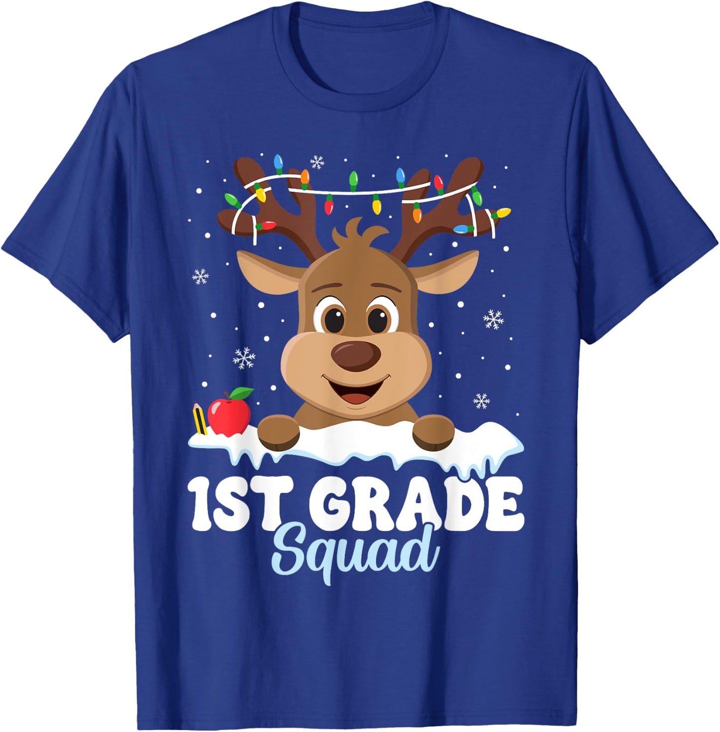 1st Grade Teacher Christmas First Grade Squad Reindeer Xmas T-Shirt - T-Shirt | Royal