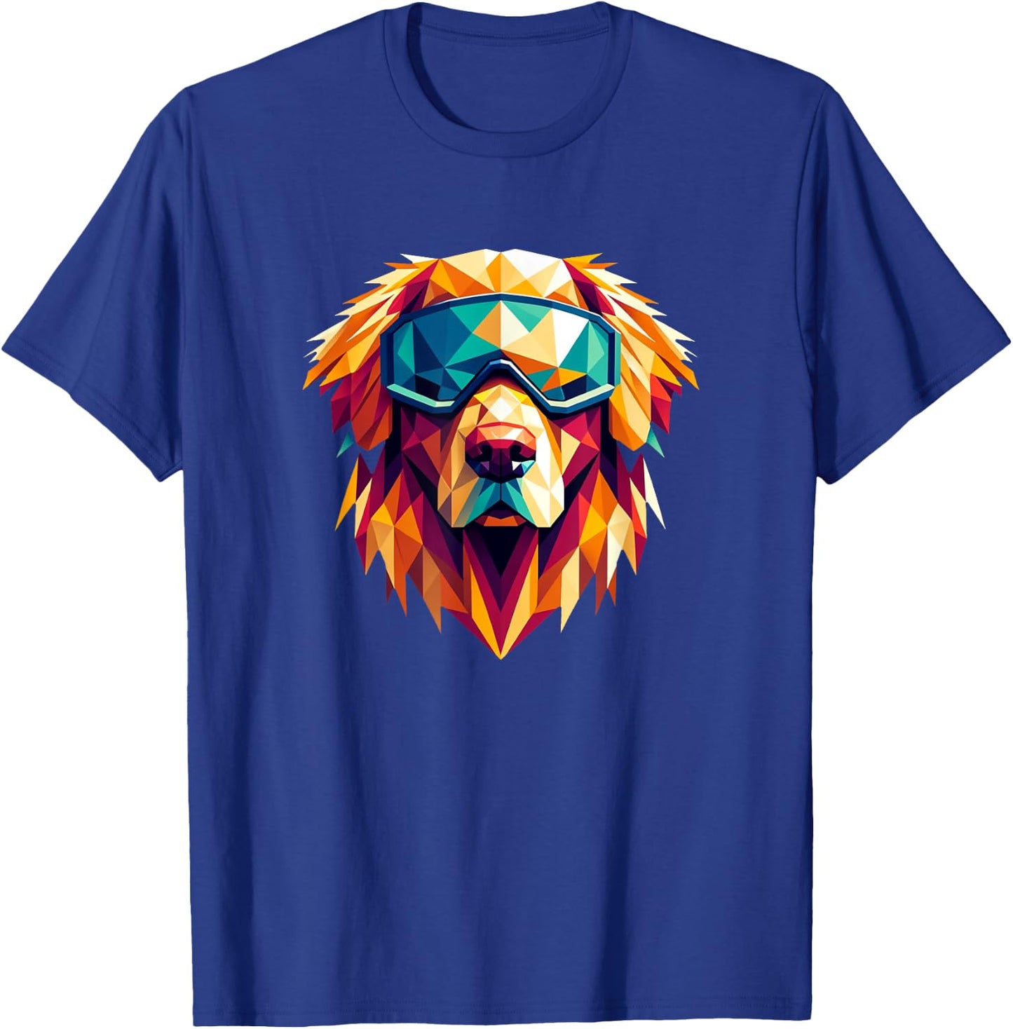 Golden Retriever Dog Wearing Ski Snowboard Goggles Geometric T-Shirt - T-Shirt | Royal