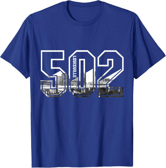 502 Area Code Pride Louisville Kentucky Skyline Vintage T-Shirt - T-Shirt | Royal